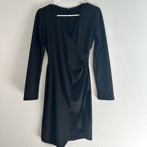 Papaya Black Mini Homecoming Dress with Glitter and Full Sleeves - Used once